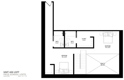 Floor plan for 2 beds, 2.5 baths, 1734 sqft